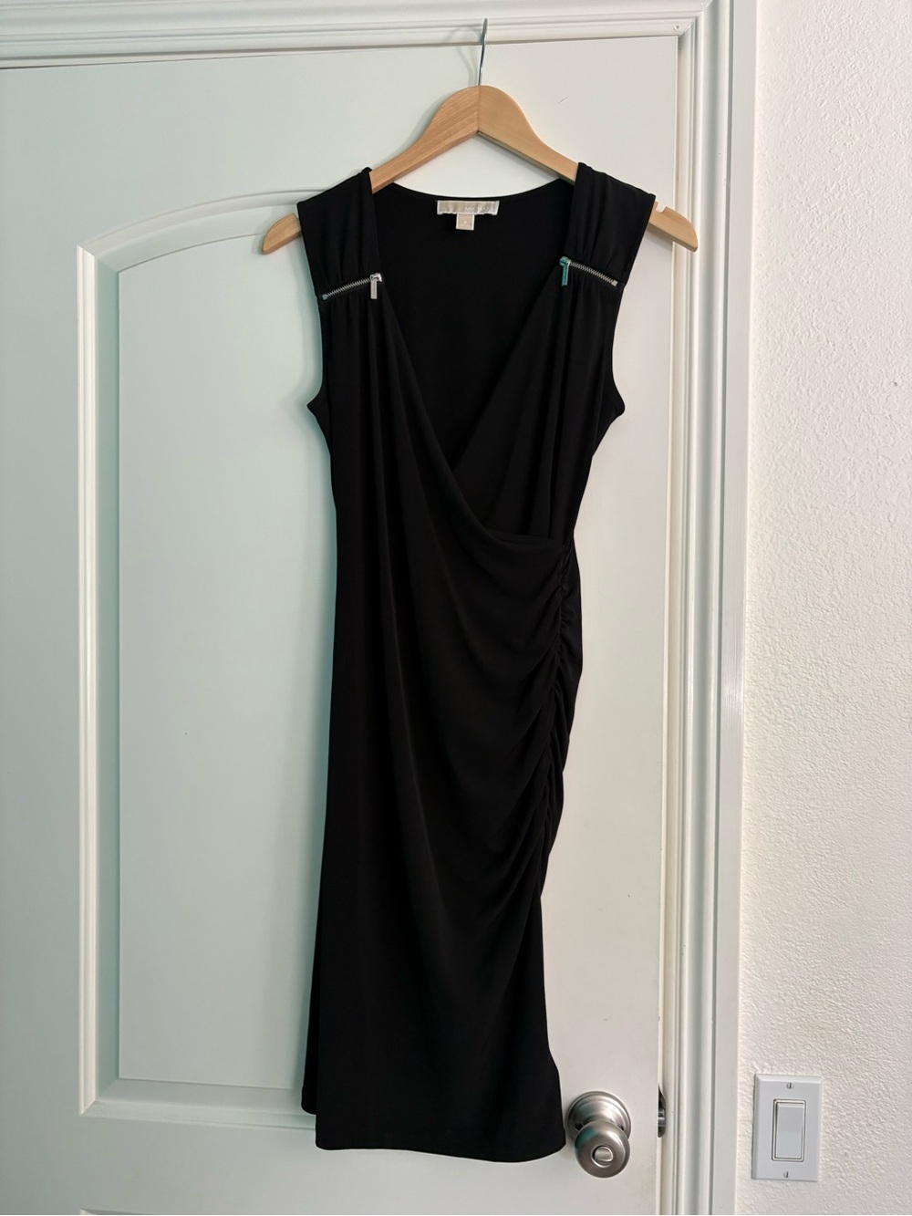 Michael Kors Black Sleeveless Draped V-Neck Dress